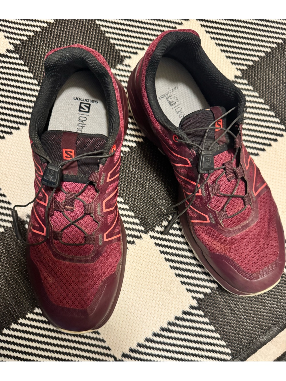 Salomon Burgundy and Coral Trail Shoes